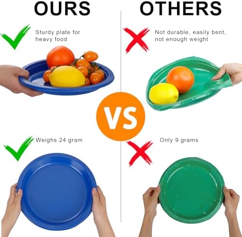 WELLIFE Royal Blue Plastic Plates 10 Inch 50 Count - Image 3
