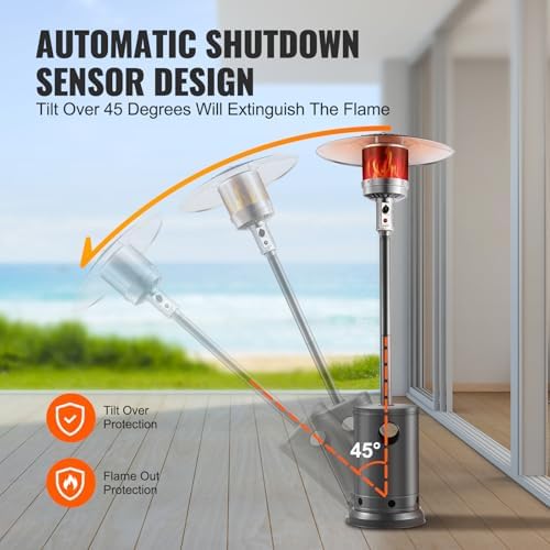 VEVOR 50000BTU Propane Patio Heater for Outdoor Use With Round Table Design, Metal Burner and Wheels - Tall Hammered Flame Heater for Party, Backyard, Garden, Silver Gray - Image 5