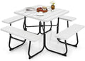 Tangkula 8 Person Square Picnic Table with 4 Built-in Benches, White by TANGKULA