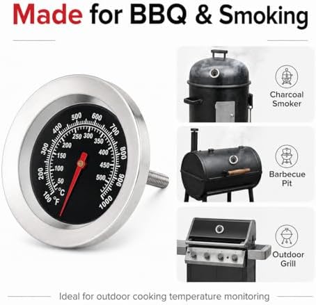 2 Pack 3 Inch Dial BBQ Grill Thermometer, M10 Thread Stainless Steel Temp Gauge -100°F to 1000°F(50°C-500°C), Lid Mount Temperature Indicator for Charcoal Smoker, Barbecue Pit & Outdoor Cooking Grills - Image 6