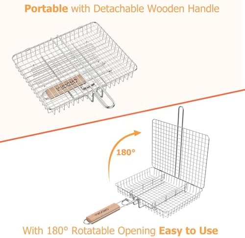ORDORA Grill Basket Deep, Stainless Steel BBQ Grilling Baskets for Outdoor Grill, Fish Grilling Rack for Veggies, Meat, Shrimps, Grill Accessories with Detachable Handle, Gifts for Dad - Image 5