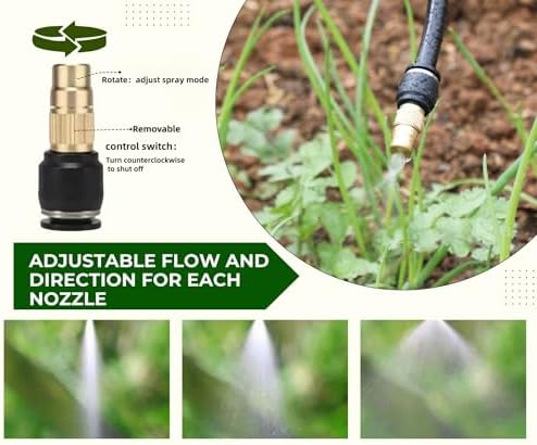 5pk Brass Misting Nozzles Tee 8 inch 360 Degree Adjustable Copper Sprayer, Compatible with1/4 trubing Hose Watering Plant Drip Irrigation Pneumatic Fittings Connection for Watering Garden(5pk) - Image 5
