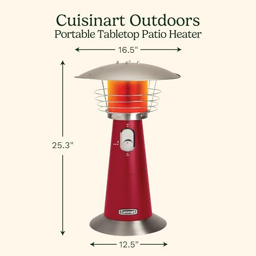 Cuisinart Portable Tabletop Patio Heater, 11,000 BTU Outdoor Propane Heater with Safety Tilt Switch and Adjustable Heat, Burner Screen Guard, 30 sq. Foot Heat Range, Red - Image 2