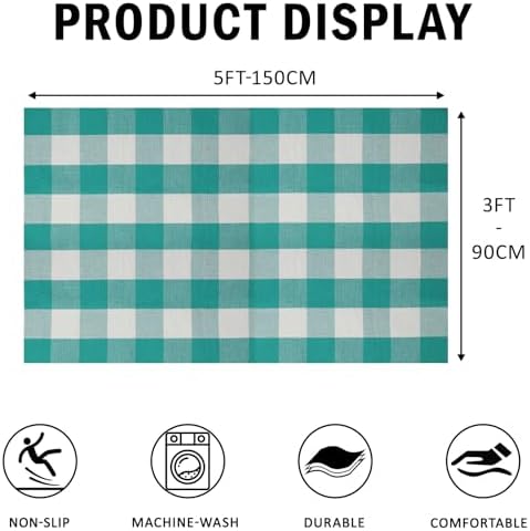 SEEKSEE Buffalo Plaid Outdoor Rug 3' x 5' Light Blue and White Front Door Mat, Layering Rug for Porch, Spring Summer Doormat, Front Porch Rug for Outdoor Entrance Entryway Patio Porch Decor - Image 2