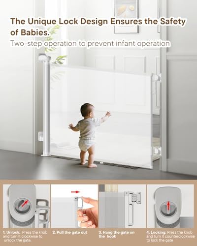 Retractable Baby Gates, 34" Tall Fits Up to 55" Wide, White - Image 4
