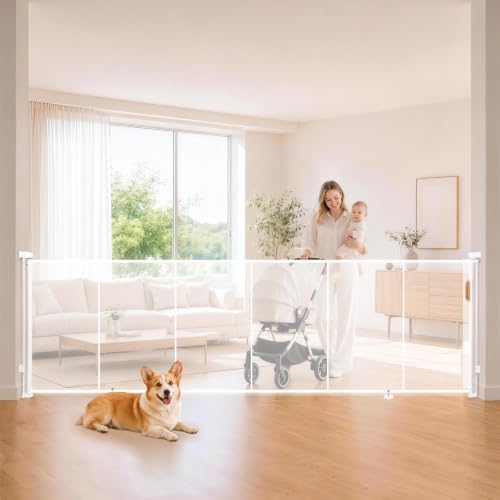 120" Extra Wide Retractable Baby Gates Dog Gate, 47" Tall Child Pet Safety Gate with Reinforced Strips for Stairs, Extra Long Garage Gates Mesh Fence for Driveway Decks Patio Outdoor Indoor by Pravoluxmax