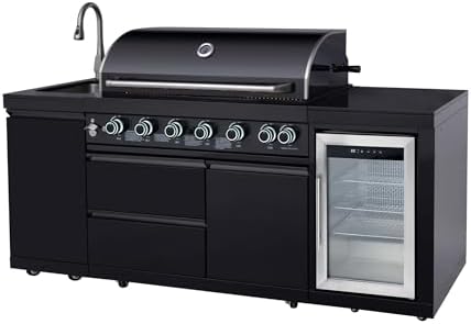 82.5'' Outdoor Kitchen Island, All-In-One 6 Burner Modular Outdoor Kitchen for Backyards, 83500 BTU BBQ Grill with 304 Stainless Steel, Black Outdoor Kitchens with Sink, Refrigerator - Image 6
