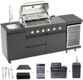 Outdoor Kitchen Island, 84.6 Inch 72000 BTU Propane Gas Grill Combination With Refrigerator and Sink, Outdoor Stainless Steel Barbecue Bar, Propane Grill, for Patios, Gardens, Parties by Qeeka