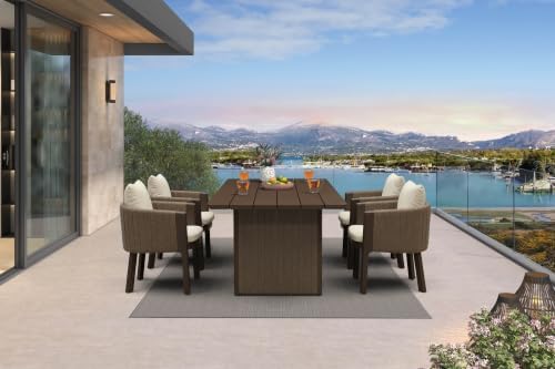 PURPLE LEAF Patio Dining Set 5 PC Aluminum with Olifen Wicker Chair Bronze by PURPLELEAF