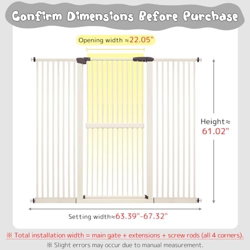 Lumizone 61.02" Extra Tall Pet Gate for Cat Dog 63.39"-67.90" Wide Cream - Image 2