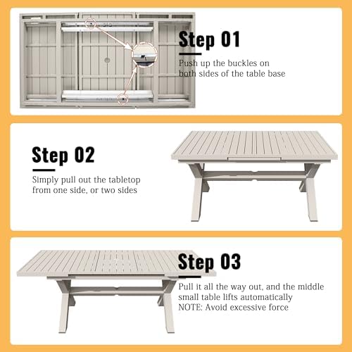 6-8 Seats Extendable Aluminum Patio Dining Table, Milk Coffee - Image 5