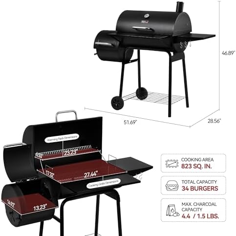 Royal Gourmet CC1830SC Charcoal Grill Offset Smoker with Cover - Image 3
