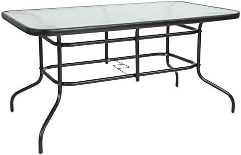 Flash Furniture 31.5x55 in Tempered Glass Table, with Umbrella Hole by FlashFurniture