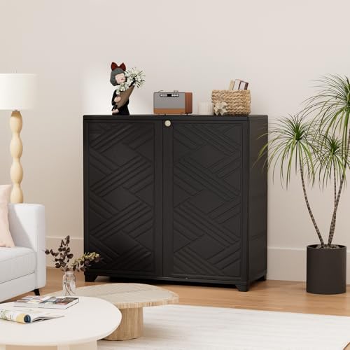 HOMSPARK Indoor/Outdoor Storage Cabinet with Doors, 34”x15”x34” HDPE Plastic Storage Box for Bedroom, Bathroom, Living Room, Balcony, Multi-Purpose for Daily Tools, Black - Image 3