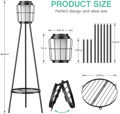 VISFLAIR 2 Pack Solar Lights with Plant Stand, Outdoor Floor Lamps, Waterproof Solar Powered Floor Lamps for Patio Deck Porch Yard Garden Decor - Image 3