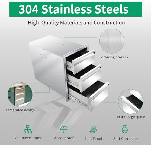Outdoor Kitchen Drawers 14" W x 21" H x 23" D Stainless Steel Triple Drawers with Hidden Handle for BBQ Island, Patio Grill Station & Outdoor Kitchen Cabinets - Image 4