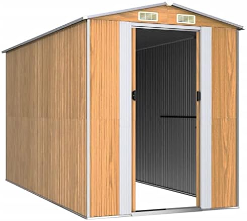 Outdoor Storage Cabinet,Outdoor Storage,Garden Shed Light Brown 75.6"x140.6"x87.8" Galvanized SteelIdeal for Gardens, patios, Tool Sheds - Image 3