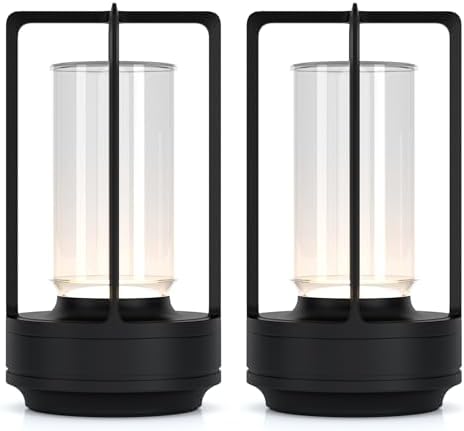Rechargeable Cordless Small Metal Table Lamp, Stepless Dimming, 3-Color by HAPYGILightings