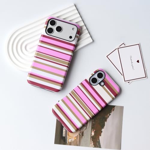 for iPhone 17 Case, Magnetic Matte Frosted Dual-Layer Striped Phone Case for Women, Retro Aesthetic Cover Compatible with Mag Safe Accessories - Berry Sage - Image 6
