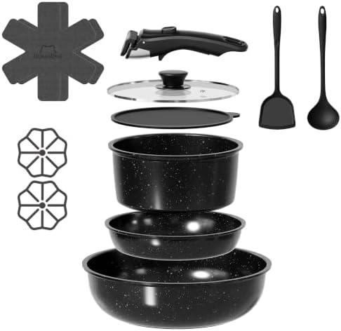 12 Pcs Pots and Pans Set Non Stick, Detachable Handle Cookware by OzawaBear