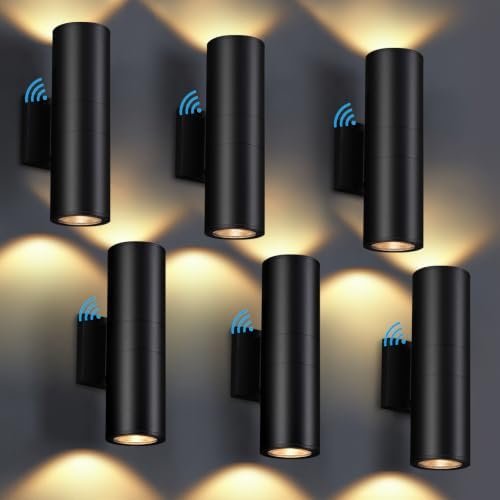 DAKAFUL Dusk to Dawn Outdoor Lighting Sensor Wall Lights 6 Packs, 12W 2700K Integrated LED Cylinder Up Down Lights Outdoor, IP65 Waterproof Aluminum Wall Sconce Exterior Wall Light for Porch Patio. by DAKAFUL