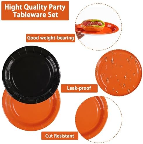 Grencian 96Pcs Orange and Black Party Decorations, Serves 24 - Image 4