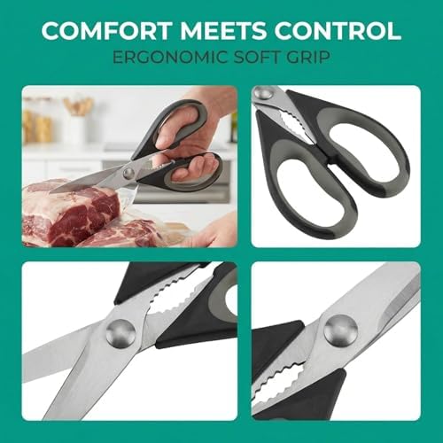 Kitchen Scissors All Purpose Heavy Duty, Kitchen Utensils Set, Stainless Steel Cooking Utensils Gadgets, Meat Poultry Food Shears Dishwasher Safe Utility Tools Home Gift (Black Red) - Image 6