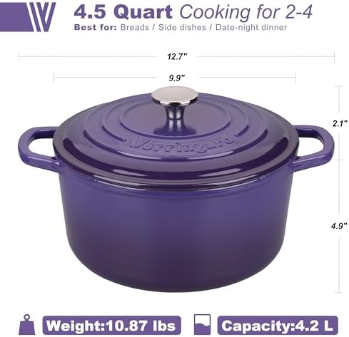 VORRINGARD Enameled Cast Iron Dutch Oven Pot with Lid, for Sourdough Bread Baking, Round Dutch Ovens, 4.5 Quart, Purple - Image 2
