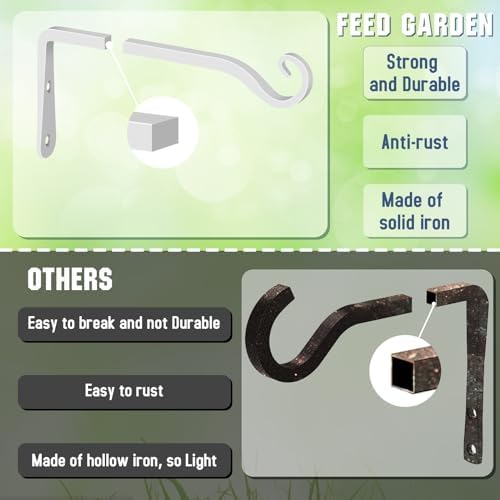 Feed Garden 10 Inch Decorative Iron Wall Hooks, L-Shaped Plant Bracket Metal Straight Plant Hanger or Hanging Bird Feeders,Wind Chimes,Flower Baskets,Lanterns,Indoor/Outdoor Use,White,2 Pack - Image 4