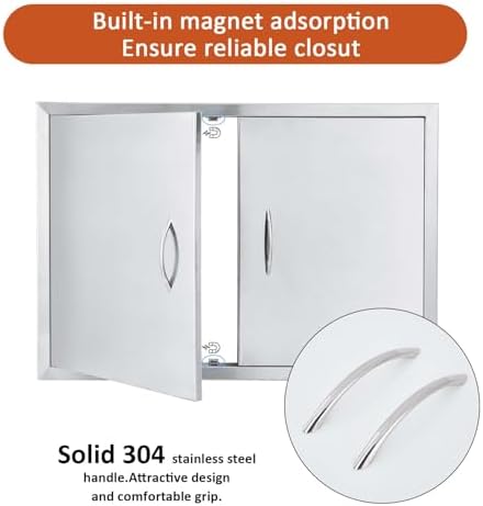 JIE JIN 26" W X 24" H Outdoor Kitchen Doors Double Doors Thickened 304 Brushed Stainless Steel BBQ Access Door BBQ Island Doors Outdoor Kitchen Accessories Door for Outdoor Kitchen BBQ Island - Image 4