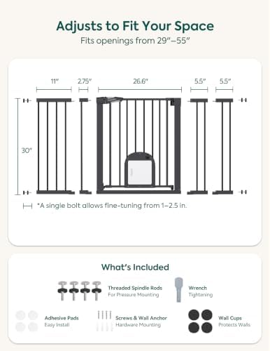 Babelio Extra Wide Dog Gate with Small Cat Door, CatPrivilege III, 29-55" - Image 3