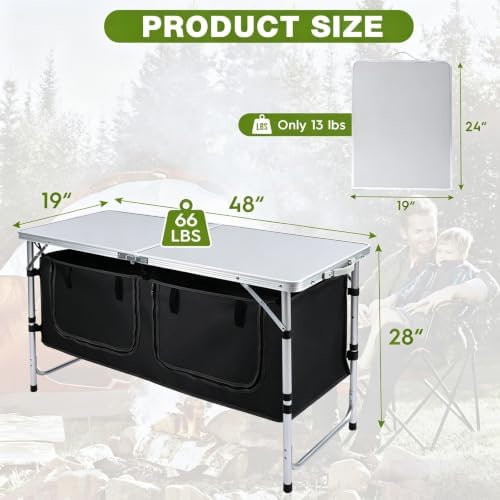 Camping Table with Storage, Portable Lightweight 3 Height Adjustable for Outdoor,Black - Image 3