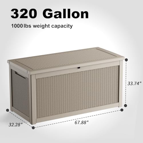 320 Gallon Outdoor Storage Box Waterproof, Resin Lockable Deck Box with Lid, Large Capacity Weatherproof Container for Patio Furniture Pool Accessories, Cushions(Grey, 320 Gallon) - Image 2