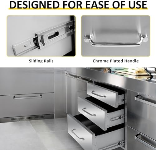 Outdoor Kitchen Drawers 18" W x 21" H x 23" D Flush Mount Triple BBQ Drawers with Chrome Handle Stainless Steel Drawer for Outdoor Kitchen Island, Patio Grill Station - Image 4