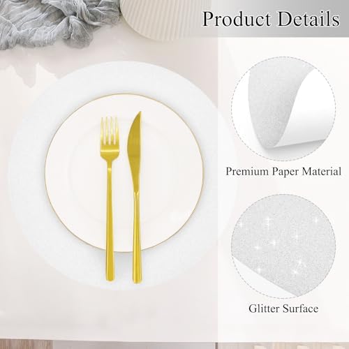 30 PCS Silver Paper Placemats Round Place Mat Glitter Disposable Paper Charger Doilies Tablemats for Birthday Bachelorette Party Wedding Dinner Table Decor(13x13inch) - Image 3
