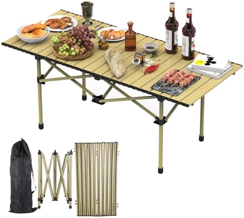 TeqHome Portable Camping Table, Camping Table Foldable with Carrying Bag, Ultralight Carbon Steel Beach Table Indoor Outdoor for Camping Picnic BBQ Beach Party Patio Fishing Carbon Steel by TeqHome