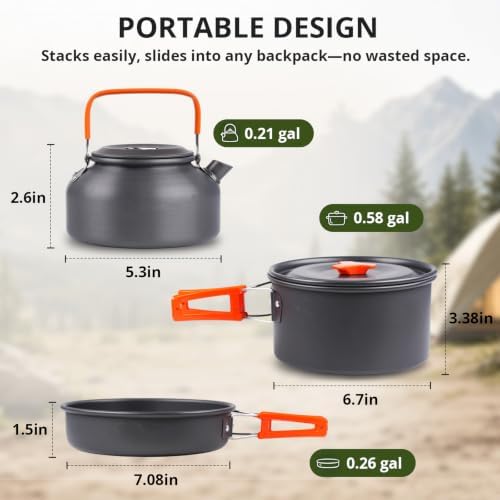aiGear Camping Cookware with Pot Pan Kettle Cutlery Tableware 1-2 People - Image 2