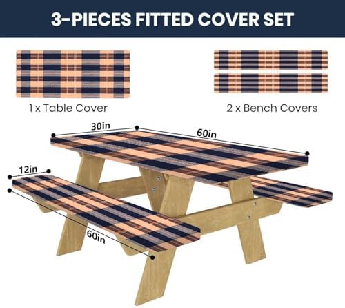 CAPSCEOLL Fitted Picnic Table Cover with Bench Covers 5ft - Autumn Plaid - Image 2