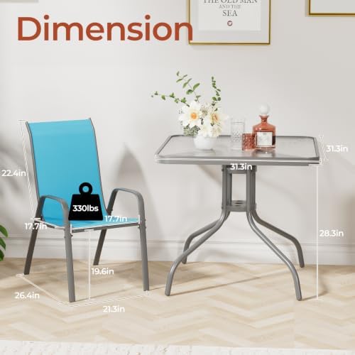 TLSUNNY 5 Pieces Patio Dining Set for 4, Glass Table and Textilene Chair - Image 2