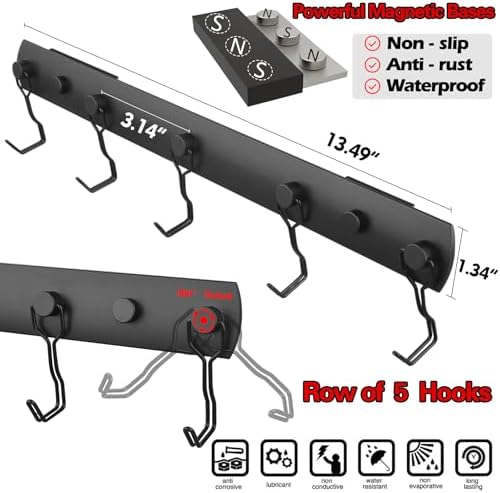 Smoker Grill Hooks,Magnetic Mount 5 Hooks for Hanging BBQ Utensils,Non-Slip Heavy Duty Magnetic Holder for Traeger Pellet Pit Boss Blackstone Grill Smoker - Image 4
