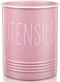Bivvclaz Kitchen Utensil Holder - 6.7" Utensil Holder for Kitchen Counter - Cooking Utensil Crock with Cork Bottom - Pink Decor and Accessories - Utensil Storage Caddy Organizer by Bivvclaz