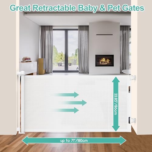 EZIGO 71 Inch Retractable Baby Gates Extra Wide Reinforced Baby Dog Gate - Image 2