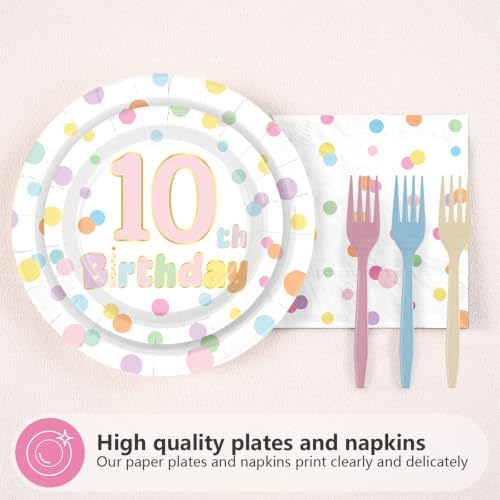 96Pcs Rainbow 10th Polka Dot Party Supplies Serves 24 - Image 2