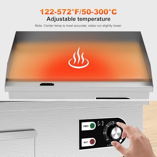 18’’ Commercial Electric Griddle - Electric Cast Iron Griddle w/Stainless Steel Material and Non-Stick, 110V Commercial Griddle w/ 1/2" Thick Iron Cooking Plate for Indoor and Restaurant - Image 4