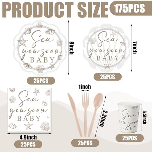 Zubebe 175 Pcs Sea You Soon Baby Shower Party Supplies Tableware Serves 25 - Image 6