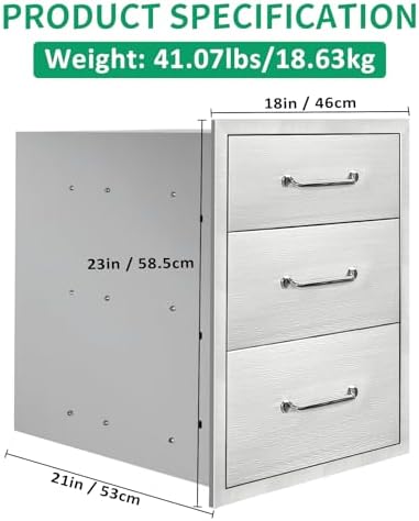 Outdoor Kitchen Drawers 18" W x 23" H x 21" D Stainless Steel Triple Drawers with Ergonomic Handle for BBQ Island, Patio Grill Station & Outdoor Kitchen Cabinets - Image 2