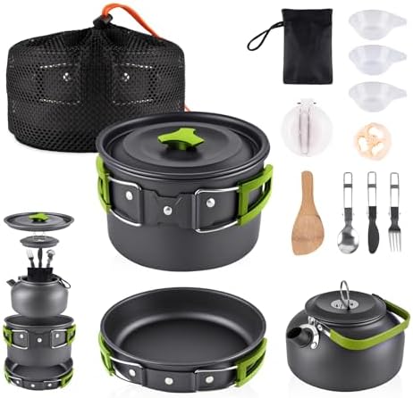 aiGear Camping Cookware with Pot Pan Kettle Cutlery Tableware 1-2 People by aiGear
