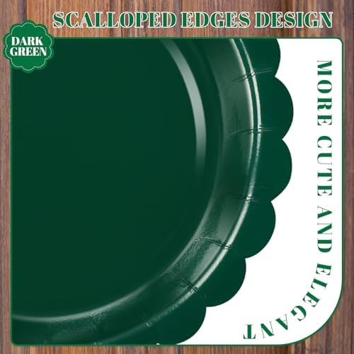 NatNarr 30 Pcs Dark Green Plates 9 Inch Scalloped Green Paper Plates Disposable Dessert Dinner Plate for Wedding, Master Party, Bridal Baby Shower (Pack of 4) - Image 3