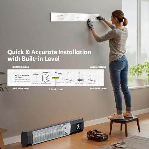 Wall-Mounted Electric Patio Heater, 34" 1500W Infrared Heater With Motion Sensor, IPX5 Waterproof, 9 Heat Level & 9H Timer, Indoor & Outdoor Heaters for Patio, Backyard, Garage, and Decks - Image 7