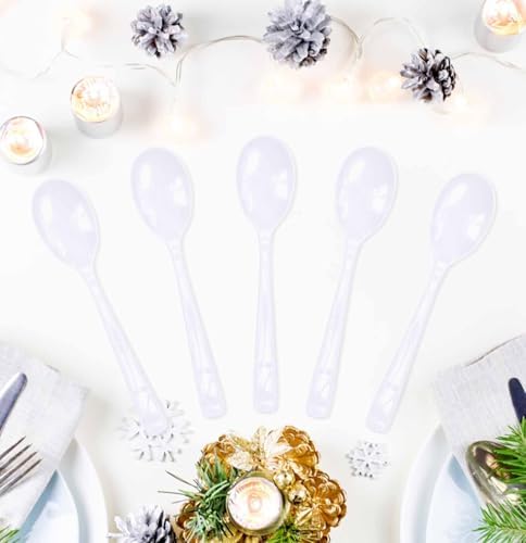 SietDESEO 50 PCS White Plastic Spoons Disposable Utensils Heavy Duty White Spoons Disposable Cutlery for Birthday Wedding Baby Shower Bridal Shower Plastic Silverware - Image 2